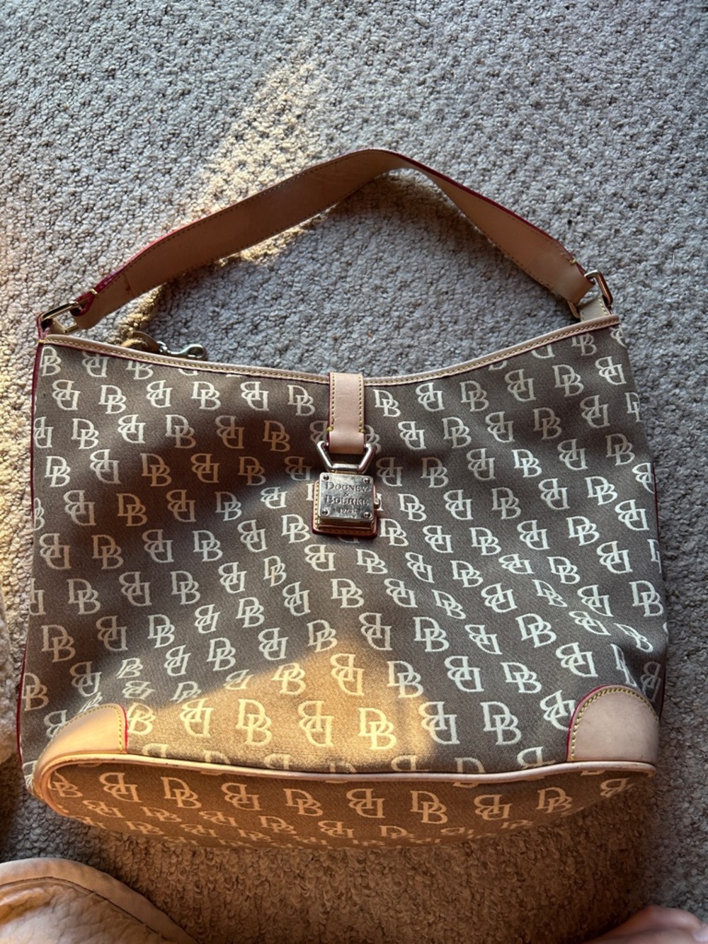 Dooney & Bourke Brown and Tan Vintage Signature Hobo Shoulder Bag